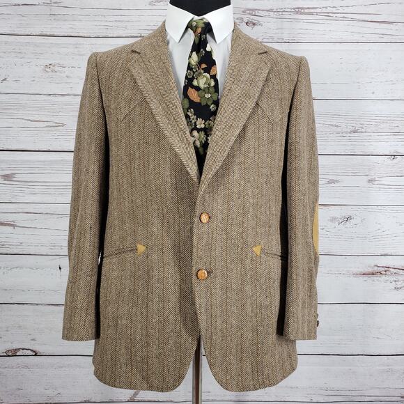 Vintage Panhandle Slim Herringbone Western Elbow Patch Sports Jacket Size 40 - Picture 1 of 14